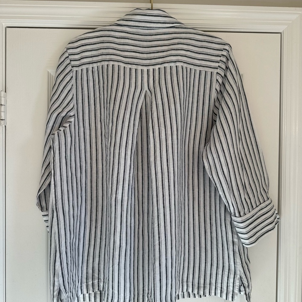 Coldwater Creek Womens Gray Striped 100% Linen 3/4 Sleeve Shirt XL Lagenlook Top - Picture 11 of 11